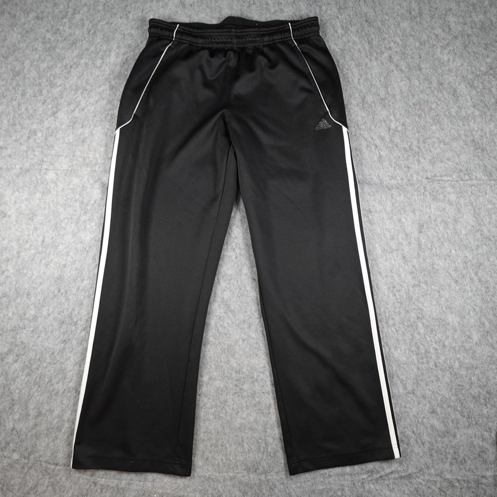 Adidas Pant Mens Large Black White Stripe Elastic Waist Track Athletic Pull On